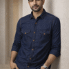 Dark Blue Casual Fake Denim Shirt