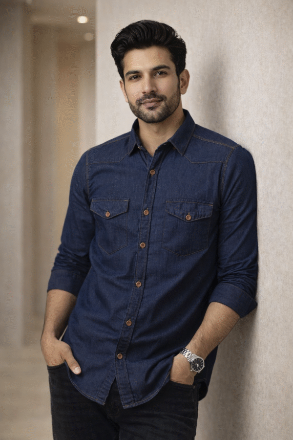 Dark Blue Casual Fake Denim Shirt