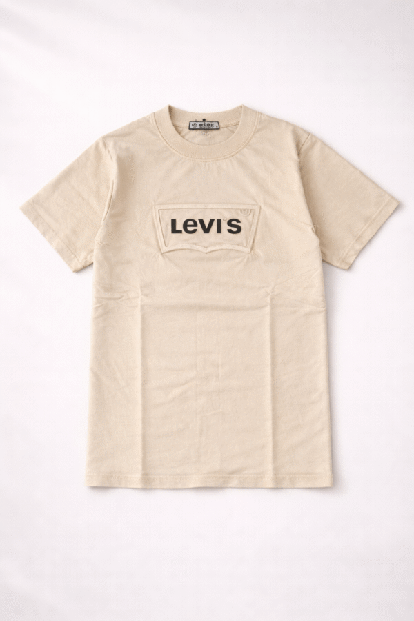 Beige Embossed Logo Slim Fit Half Sleeve T-shirt