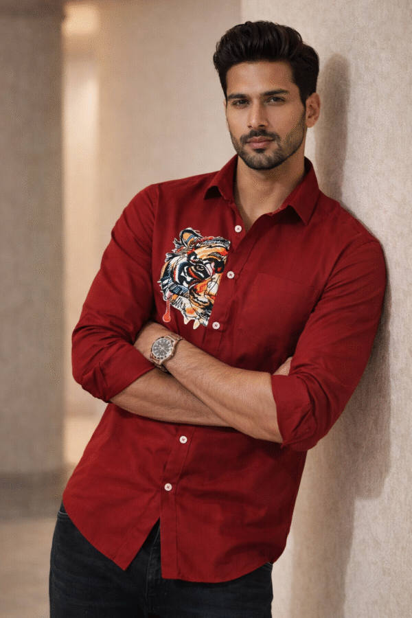 Red Tiger Patch Designer Shirt