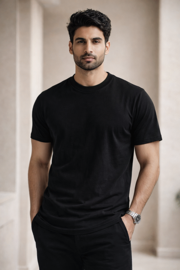 Black Round Neck Plain T-shirt