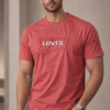 Brick Red Embossed Logo Slim Fit Half Sleeve T-shirt