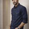 Dark Blue Casual Fake Denim Shirt