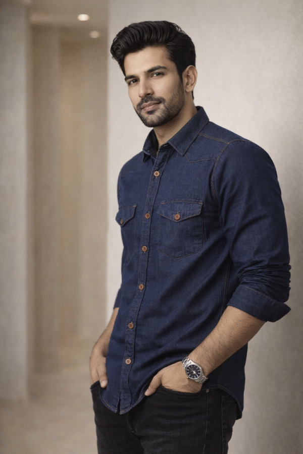 Dark Blue Casual Fake Denim Shirt