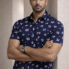 Navy Blue Floral Half Sleeve Shirt (Slim Fit)