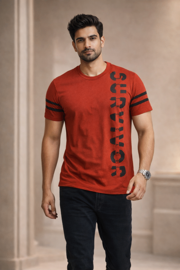 Rust Red Printed Half Sleeve Tshirt