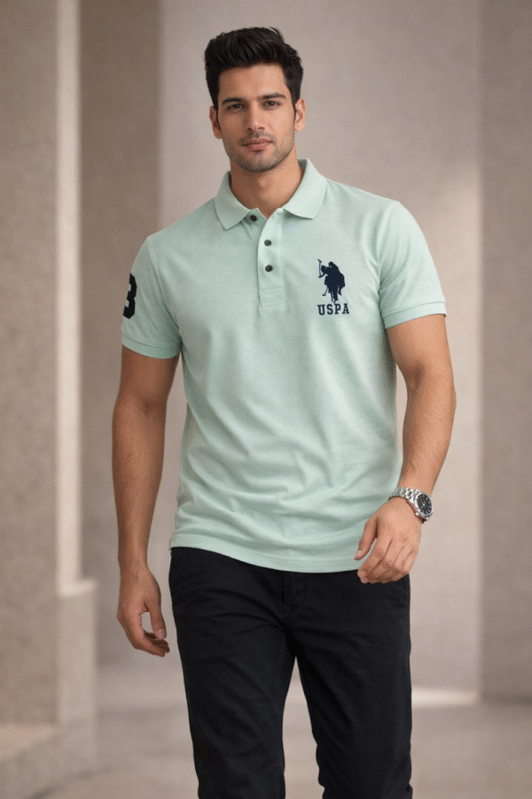 Light Mint Green Slim Fit Polo Collar Half T-shirt