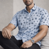 Sky Blue Polka Dot Half Sleeve Shirt (Slim Fit)