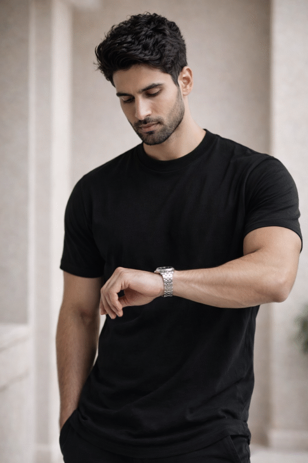 Black Round Neck Plain T-shirt