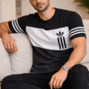 Black – White – Brown Color Block Design Half Sleeve Tshirt
