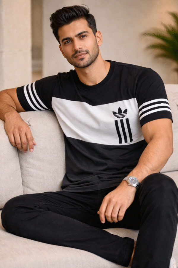 Black – White – Brown Color Block Design Half Sleeve Tshirt