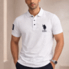 White Slim Fit Polo Collar Half T-shirt