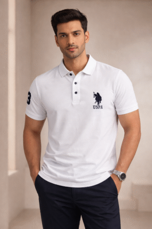 White Slim Fit Polo Collar Half T-shirt
