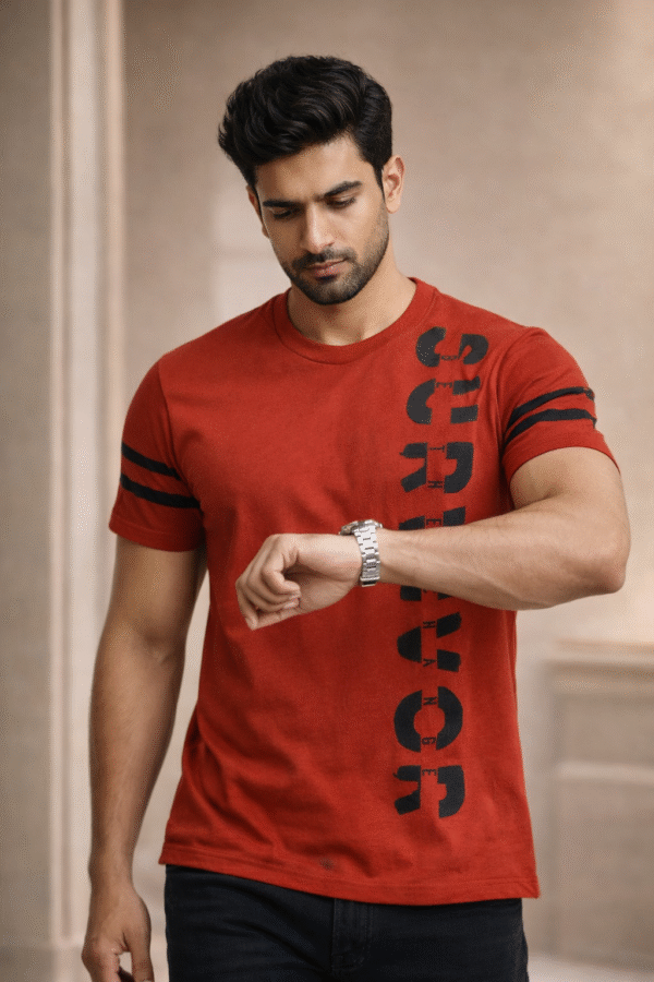 Rust Red Printed Half Sleeve Tshirt