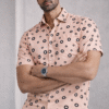Peach Polka Dot Half Sleeve Shirt (Slim Fit)