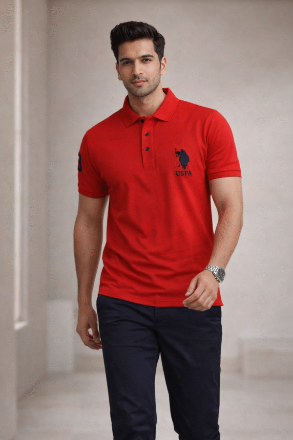 Rust Red Slim Fit Polo Collar Half T-shirt