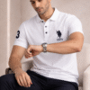 White Slim Fit Polo Collar Half T-shirt