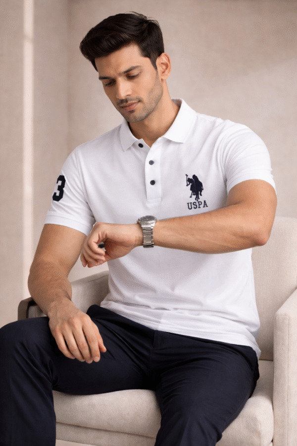 White Slim Fit Polo Collar Half T-shirt