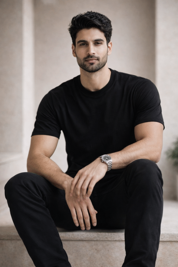 Black Round Neck Plain T-shirt