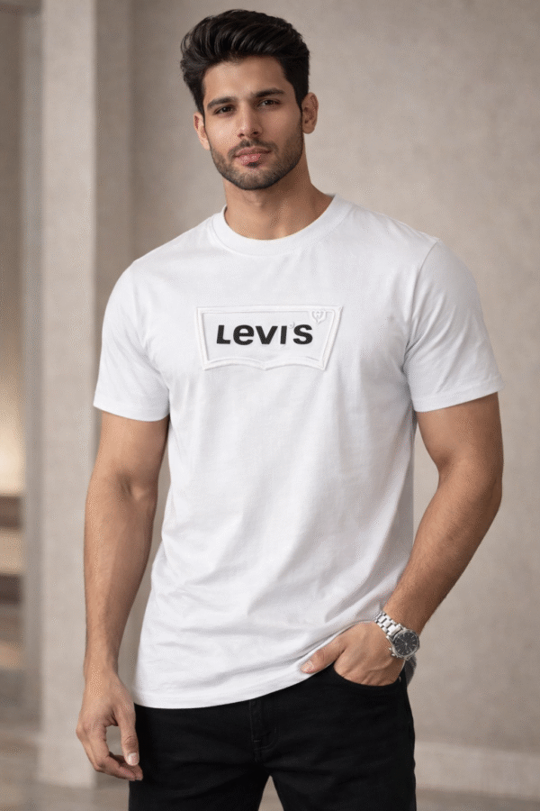 White Embossed Logo Slim Fit Half Sleeve T-shirt