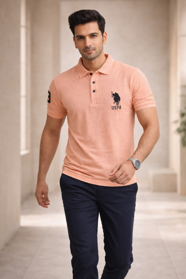 Peach Slim Fit Polo Collar Half T-shirt