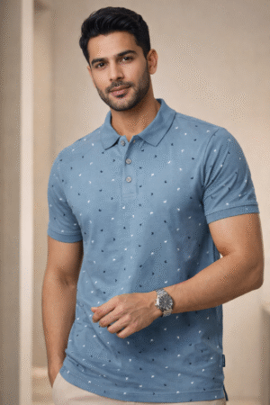 Light Slate Blue Printed Polo T-Shirt