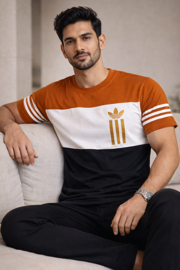 Green – White – Black Color Block Design Half Sleeve T-shirt