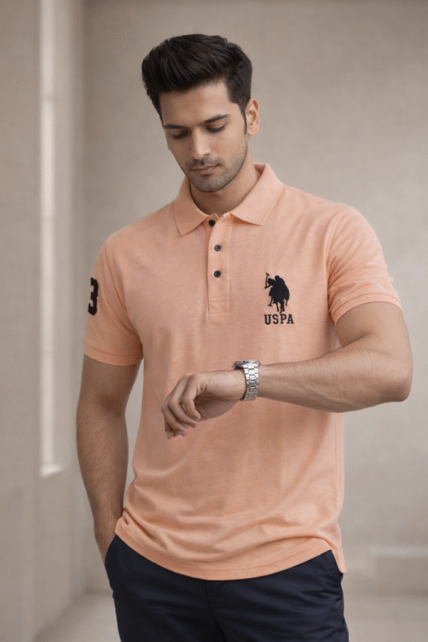 Peach Slim Fit Polo Collar Half T-shirt