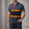 Charcoal Grey Color Block Polo T-Shirt