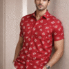 Red Floral Cotton Shirt (Slim Fit)