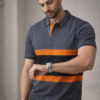 Charcoal Grey Color Block Polo T-Shirt