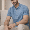 Light Slate Blue Printed Polo T-Shirt