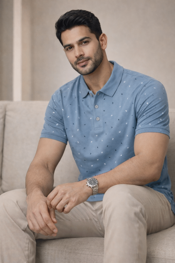 Light Slate Blue Printed Polo T-Shirt