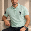 Light Mint Green Slim Fit Polo Collar Half T-shirt