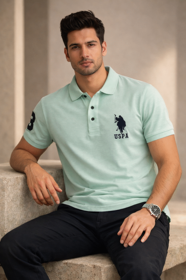 Light Mint Green Slim Fit Polo Collar Half T-shirt