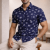 Navy Blue Floral Half Sleeve Shirt (Slim Fit)