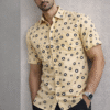 Cream Polka Dot Half Sleeve Shirt (Slim Fit)