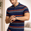 Navy Blue Striped Polo TShirt