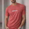 Brick Red Embossed Logo Slim Fit Half Sleeve T-shirt