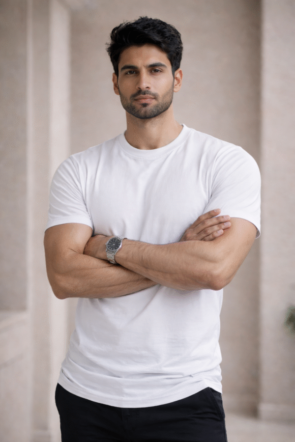 White Round Neck Plain T-shirt