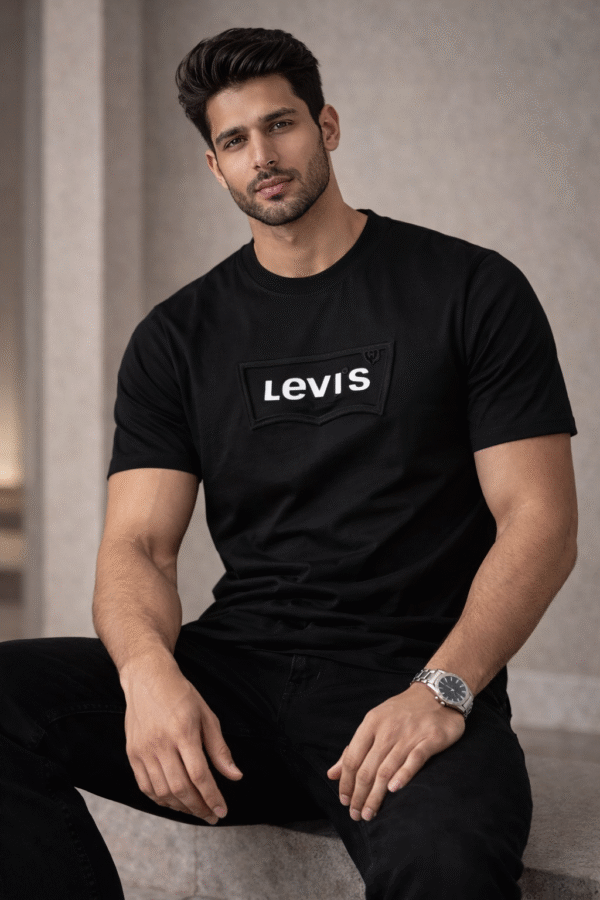 Black Embossed Logo Slim Fit Half Sleeve T-shirt