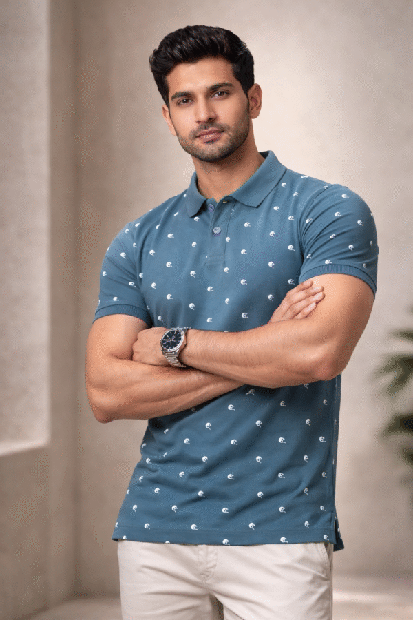 Dark Teal Printed Polo T-Shirt