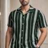 Green Striped Cuban Caller Half Sleeve Shirt