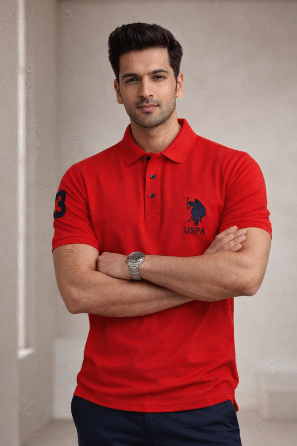Rust Red Slim Fit Polo Collar Half T-shirt