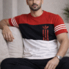 Red – Black – White Color Block Design Half Sleeve T-shirt