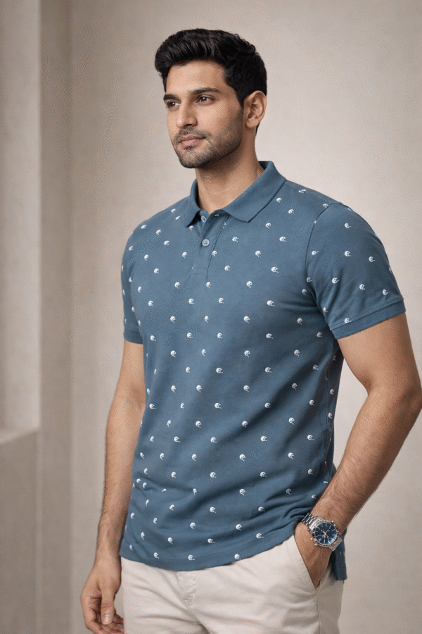 Dark Teal Printed Polo T-Shirt