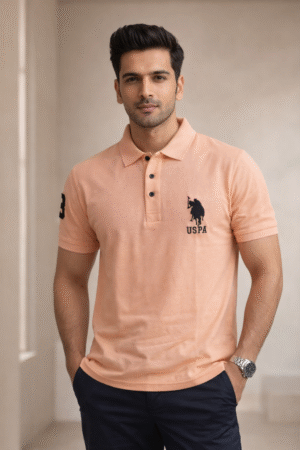 Peach Slim Fit Polo Collar Half T-shirt