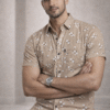 Khaki Brown Floral Half Sleeve Shirt (Slim Fit)