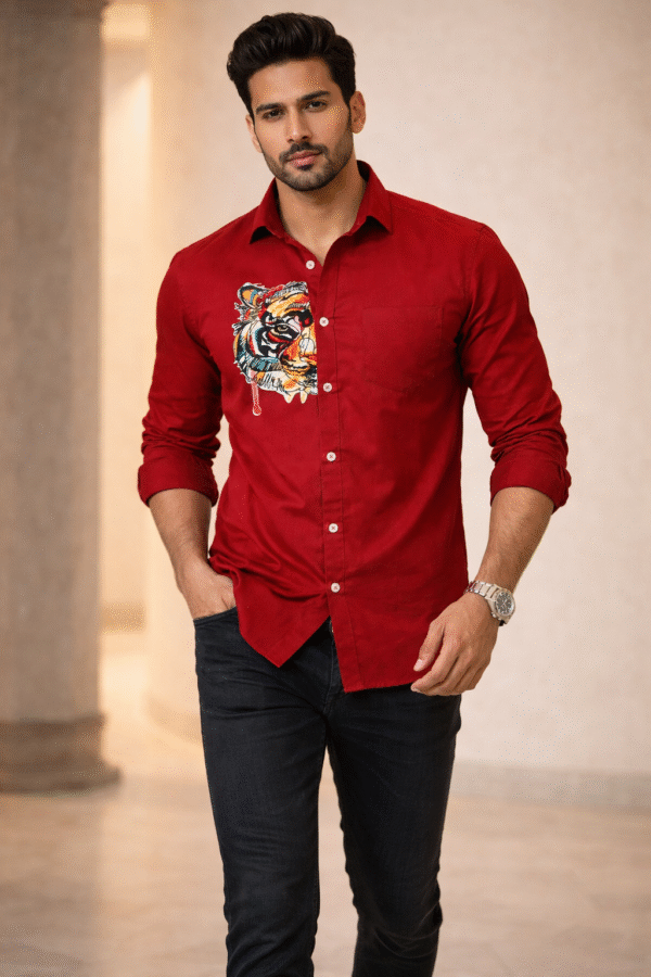 Red Tiger Patch Designer Shirt