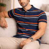 Navy Blue Striped Polo TShirt